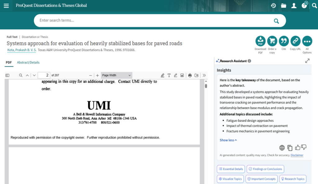 ProQuest Dissertations & Theses Global - Research Assistant